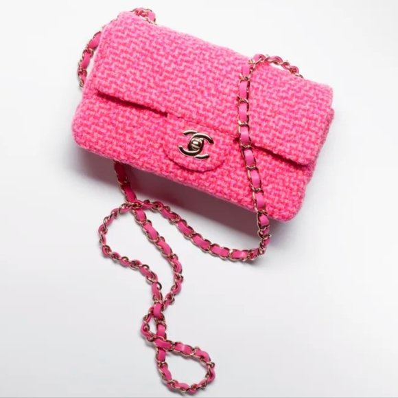 Chanel Classic Rectangular Mini Flap 22K Pink Tweed Light Gold tone Hardware - Picture 9 of 14